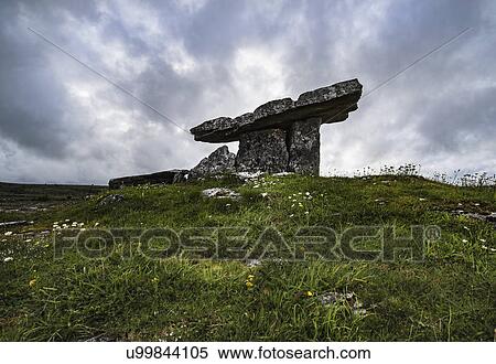 Ireland, Clare County, Burren, Poulnabrone Dolmen under overcast sky View Large Photo Image Stock Photography - Ireland, Clare County, Burren, Poulnabrone Dolmen under overcast sky. Fotosearch