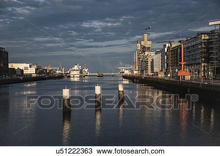 Stock Image - Ireland, Dublin, Harbor and Lifey River. Fotosearch