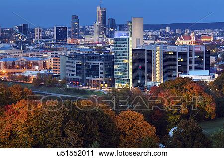 Stock Image - Lithuania, Vilnius, Cityscape at night. Fotosearch