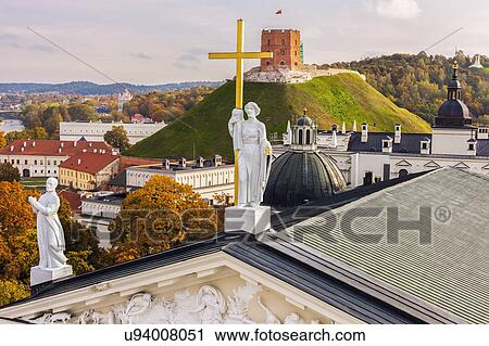 Lithuania, Vilnius, Vilnius cathedral roof with cityscape in background View Large Photo Image Stock Image - Lithuania, Vilnius, Vilnius cathedral roof with cityscape in background. Fotosearch
