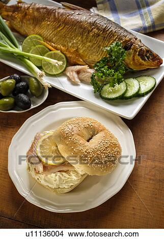 Sandwich with whitefish and cream cheese View Large Photo Image Picture - Sandwich with whitefish and cream cheese. Fotosearch