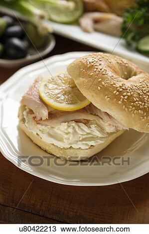 Sandwich with whitefish and cream cheese View Large Photo Image Stock Image - Sandwich with whitefish and cream cheese. Fotosearch