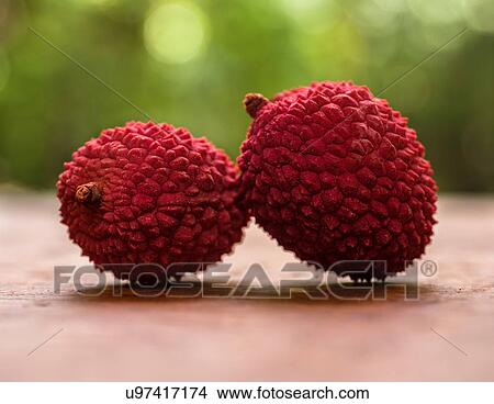 Picture - Two lychee on table. Fotosearch