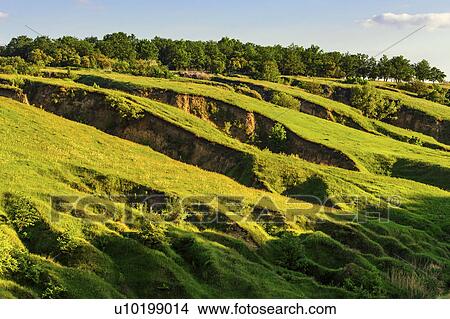 Ukraine, Dnepropetrovsk region, Dnepropetrovsk city, Green landscape formed by geological erosion View Large Photo Image Picture - Ukraine, Dnepropetrovsk region, Dnepropetrovsk city, Green landscape formed by geological erosion. Fotosearch