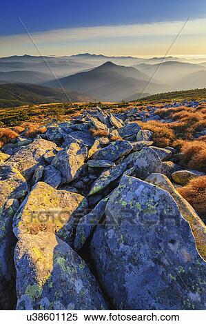 Stock Photography - Ukraine, Zakarpattia region, Carpathians, Chornohora, Stones on mountain Hoverla. Fotosearch