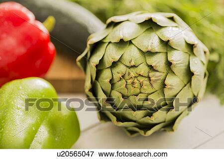 Stock Photo - Artichoke and bell peppers. Fotosearch