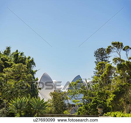 Stock Photo - Australia, New South Wales, Sydney, Sydney Opera House behind trees. Fotosearch