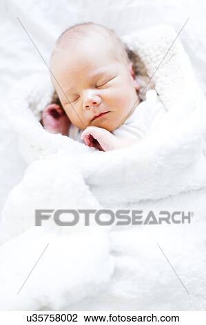 Baby boy (2-5 months) sleeping in white blanket View Large Photo Image Stock Image - Baby boy (2-5 months) sleeping in white blanket. Fotosearch