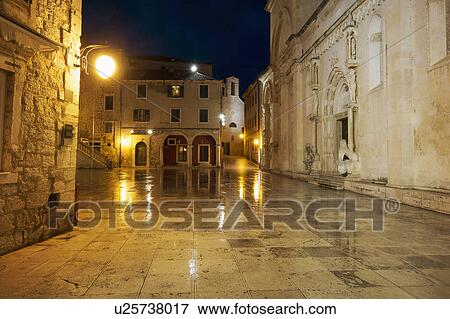Croatia, Dalmatia, Sibenik, Old town at dusk View Large Photo Image Stock Photo - Croatia, Dalmatia, Sibenik, Old town at dusk. Fotosearch