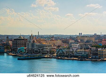 Stock Photography - Cuba, Havana, Aerial view of cityscape. Fotosearch