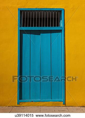 Stock Photography - Cuba, Havana, Building exterior with blue door. Fotosearch