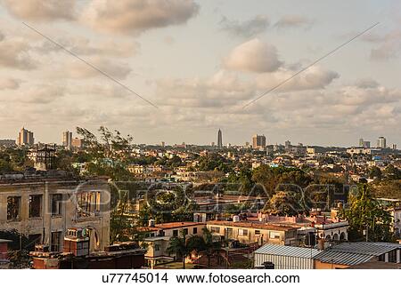 Picture - Cuba, Havana, Cityscape at sunset. Fotosearch