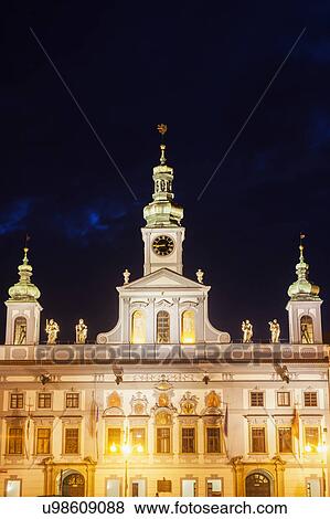 Czech Republic, Bohemia, Ceske Budejovice (Budweis), City Hall at nigh View Large Photo Image Stock Photo - Czech Republic, Bohemia, Ceske Budejovice (Budweis), City Hall at nigh. Fotosearch