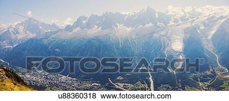 Stock Photo - France, Auvergne-Rhone-Alpes, Chamonix, Alpes peaks in Chamonix area. Fotosearch