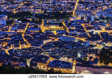 France, Auvergne-Rhone-Alpes, Grenoble, Grenoble panorama at evening View Large Photo Image Stock Image - France, Auvergne-Rhone-Alpes, Grenoble, Grenoble panorama at evening. Fotosearch