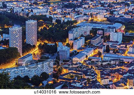 France, Auvergne-Rhone-Alpes, Grenoble, Grenoble panorama at evening View Large Photo Image Stock Photograph - France, Auvergne-Rhone-Alpes, Grenoble, Grenoble panorama at evening. Fotosearch