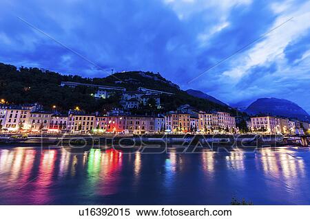 Stock Photography - France, Auvergne-Rhone-Alpes, Grenoble, Grenoble architecture along Isere River. Fotosearch
