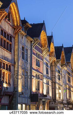 Stock Photography - France, Grand Est, Troyes, Illuminated buildings. Fotosearch