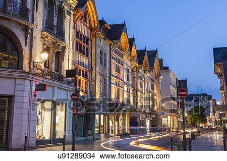 France, Grand Est, Troyes, Light trail on city street View Large Photo Image Picture - France, Grand Est, Troyes, Light trail on city street. Fotosearch