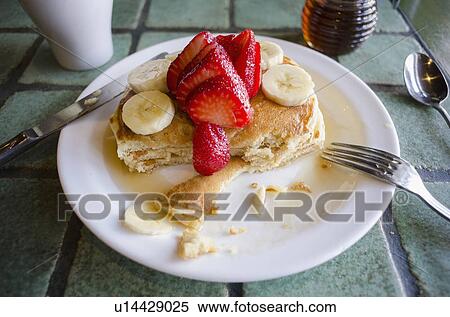 Fresh strawberry and banana pancakes View Large Photo Image Stock Photography - Fresh strawberry and banana pancakes. Fotosearch