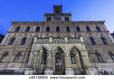 Stock Photography - Germany, Thuringia, Weimar, Low angle view of Weimar City Hall. Fotosearch