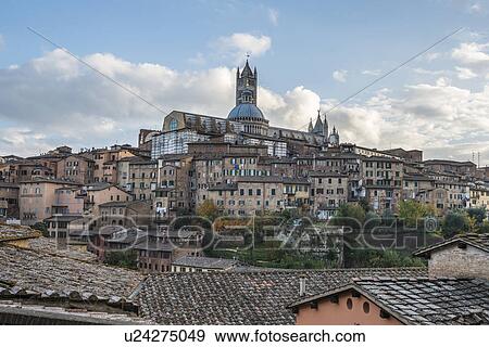 Italy, Tuscany, Siena, View of ancient Siena city and roof of cathedral Duomo di Siena View Large Photo Image Stock Photo - Italy, Tuscany, Siena, View of ancient Siena city and roof of cathedral Duomo di Siena. Fotosearch