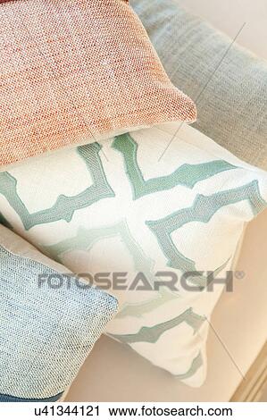 Stock Image - Pillows on sofa. Fotosearch
