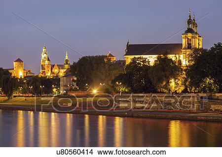 Picture - Poland, Lesser Poland, Krakow, Church on Rock and Wawel Hill. Fotosearch