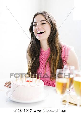 Portrait of woman at birthday party View Large Photo Image Stock Photo - Portrait of woman at birthday party. Fotosearch
