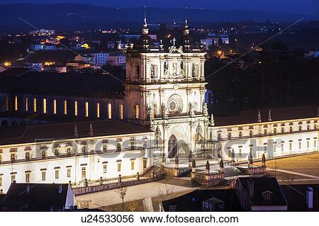 Stock Photograph - Portugal, Centro Region, Alcobaca, Alcobaca Monastery at night. Fotosearch