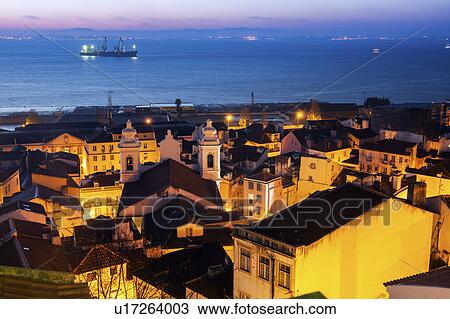 Portugal, Lisbon, Lisbon Old Town and Tagus River View Large Photo Image Stock Image - Portugal, Lisbon, Lisbon Old Town and Tagus River. Fotosearch