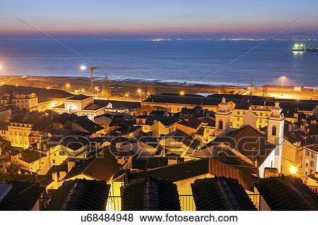 Stock Photo - Portugal, Lisbon, Lisbon Old Town and Tagus River. Fotosearch
