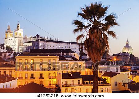 Portugal, Lisbon, Panorama of Old Town at sunrise View Large Photo Image Stock Photo - Portugal, Lisbon, Panorama of Old Town at sunrise. Fotosearch