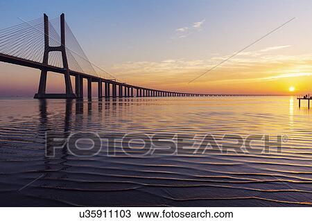 Stock Image - Portugal, Lisbon, Vasco da Gama Bridge. Fotosearch