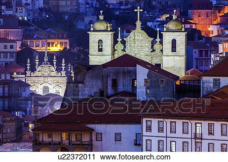 Portugal, Norte, Porto, Illuminated old town of Porto View Large Photo Image Stock Image - Portugal, Norte, Porto, Illuminated old town of Porto. Fotosearch