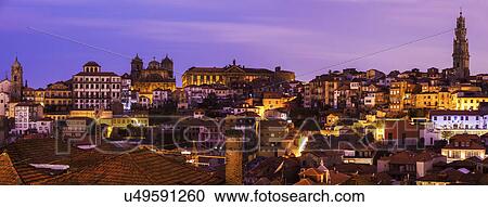 Portugal, Norte, Porto, Old Town of Porto with Clerigos Tower at sunrise View Large Photo Image Stock Image - Portugal, Norte, Porto, Old Town of Porto with Clerigos Tower at sunrise. Fotosearch