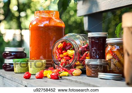 Preserves and chili peppers in jar View Large Photo Image Stock Image - Preserves and chili peppers in jar. Fotosearch