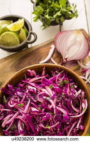 Stock Image - Red cabbage in bowl. Fotosearch