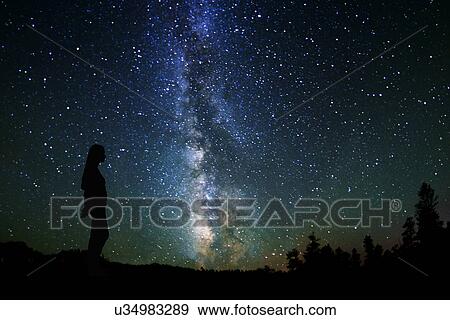 Stock Photo - Silhouette of woman against Milky Way. Fotosearch