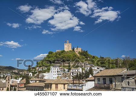 Spain, Andalusia, Granada, Plaza Nueva, Palace of Alhambra on hill View Large Photo Image Stock Photo - Spain, Andalusia, Granada, Plaza Nueva, Palace of Alhambra on hill. Fotosearch