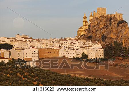 Spain, Andalusia, Olvera, Townscape with moonrise View Large Photo Image Stock Image - Spain, Andalusia, Olvera, Townscape with moonrise. Fotosearch