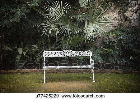 Spain, Andalusia, Seville, La Macarena, Ornate garden bench with palm plant View Large Photo Image Stock Photo - Spain, Andalusia, Seville, La Macarena, Ornate garden bench with palm plant. Fotosearch