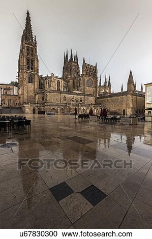 Stock Image - Spain, Castile and Leon, Burgos, Burgos Cathedral on Plaza de San Fernando. Fotosearch