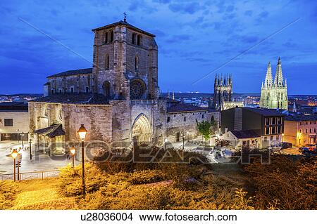 Picture - Spain, Castile and Leon, Burgos, Illuminated San Esteban Church. Fotosearch