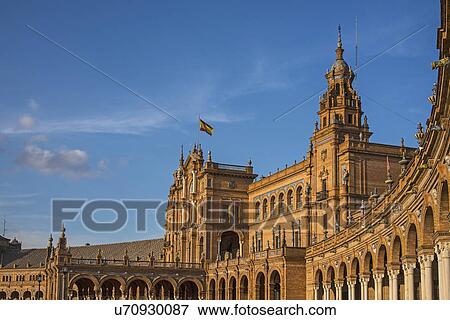 Stock Photo - Spain, Seville, Plaza De Espana on sunny day. Fotosearch