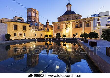 Spain, Valencia, Cathedral de Valencia and Basilica of our Lady of Forsaken at dusk View Large Photo Image Stock Image - Spain, Valencia, Cathedral de Valencia and Basilica of our Lady of Forsaken at dusk. Fotosearch