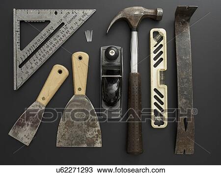 Studio shot of work tools on black background View Large Photo Image Stock Image - Studio shot of work tools on black background. Fotosearch