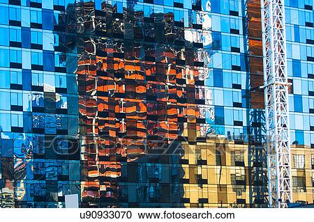 USA, New York State, New York City, Detail of glass facade with reflections View Large Photo Image Stock Image - USA, New York State, New York City, Detail of glass facade with reflections. Fotosearch