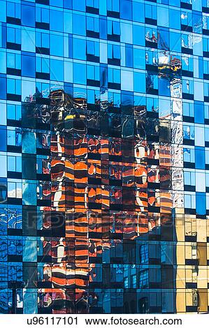USA, New York State, New York City, Detail of glass facade with reflections View Large Photo Image Stock Image - USA, New York State, New York City, Detail of glass facade with reflections. Fotosearch