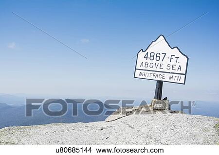 Picture - USA, New York State, Wilmington, Sign on Whiteface Mountain summit. Fotosearch